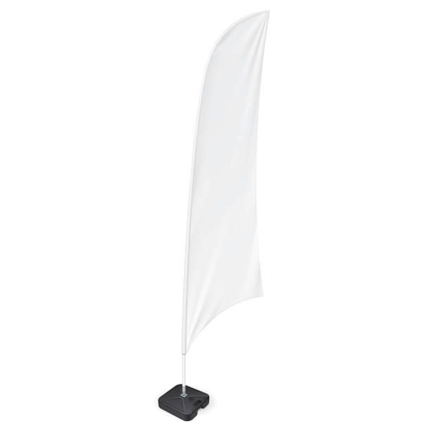 istock White Outdoor Feather Flag With Ground Fillable Water Base, Stander Advertising Banner Shield. Mock Up Products On White Background Isolated. Ready For Your Design. Product Packing. Vector EPS10 1142916953
