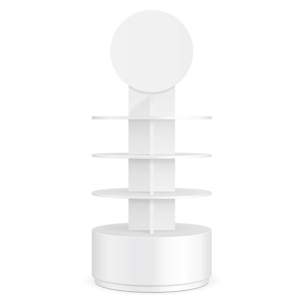 istock White Round POS POI Cardboard Floor Display Rack For Supermarket Blank Empty Displays With Shelves Products On White Background Isolated. Ready For Your Design. Product Packing. Vector EPS10 1142917122
