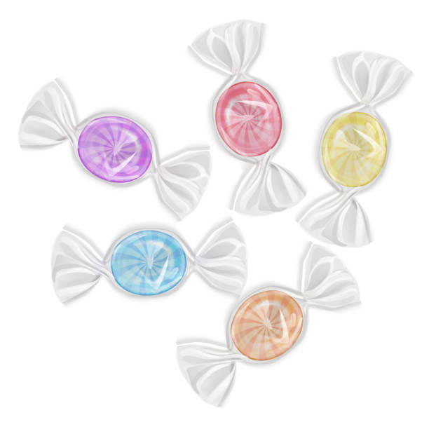 illustrations, cliparts, dessins animés et icônes de ensemble de bonbons sur fond blanc, candys durs colorés, sucettes douces formes rondes. - hard candy candy mint wrapped