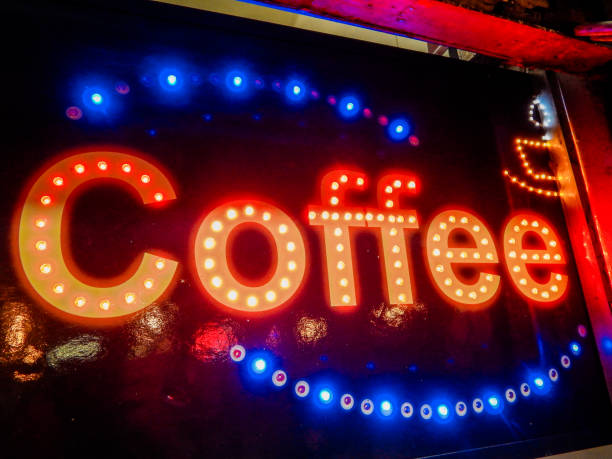 istock Colorful coffee sign with led lights 1142921395