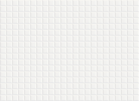 White square mosaic tiles texture background. Classic white metro tile. Horizontal picture.