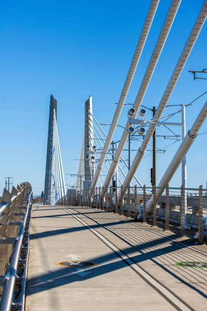 istock Cable Transportation and pedestrian Tilikum Crossing Bridge across Willamette River in Portland Oregon 1142923079