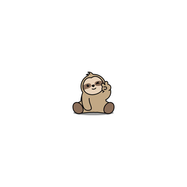 Cute sloth showing V sign hand and winking eye cartoon icon, vector illustration Cute sloth showing V sign hand and winking eye cartoon icon, vector illustration lazy stock illustrations