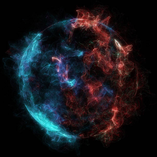 istock Abstract particles background with corrupted point sphere. Sun Solar Flare Particles coronal mass ejections. 1142930598