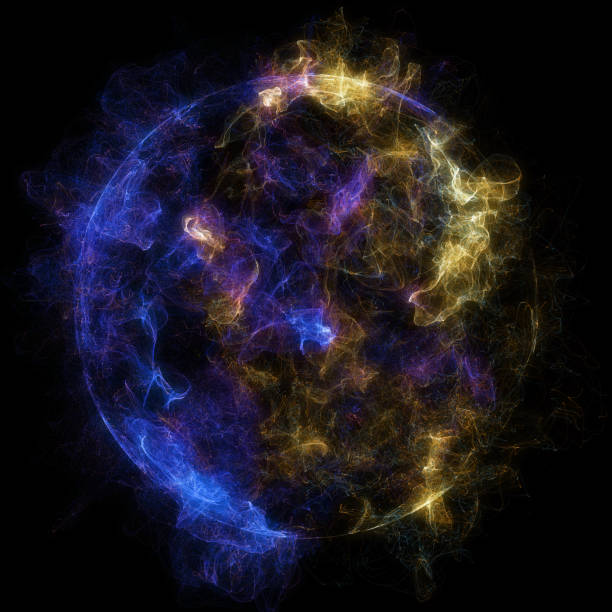 istock Abstract particles background with corrupted point sphere. Sun Solar Flare Particles coronal mass ejections. 1142930664