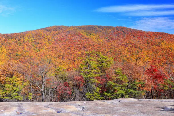 View of autumn colors from Stone Mountain State Park in the Blue Ridge mountains near Roaring Gap, North Carolina