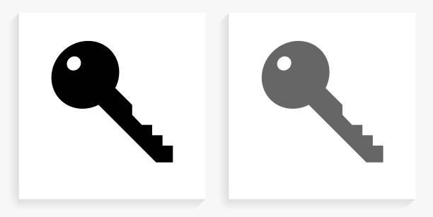 key black and white square icon - schlüssel stock-grafiken, -clipart, -cartoons und -symbole