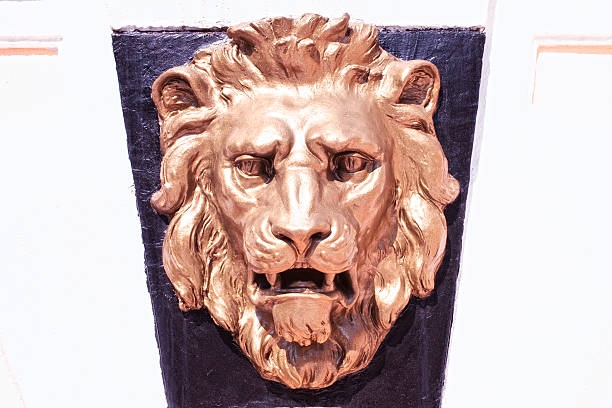 istock bronze lion's head on wall of the building 114295530