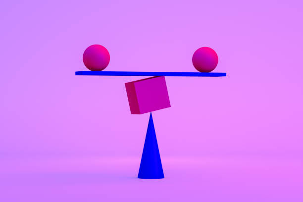 balance, concept minimal, neon lights - balance seesaw weight sphere photos et images de collection