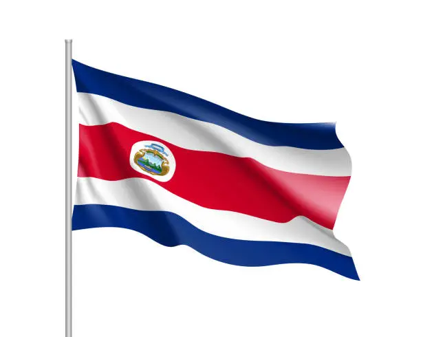 Vector illustration of Waving flag of Costa Rica