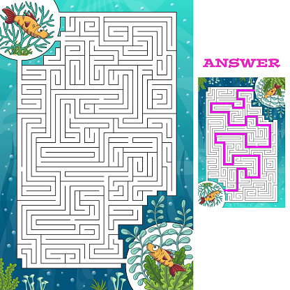 Cartoon game puzzle with solution. Vector illustration with separate layers.