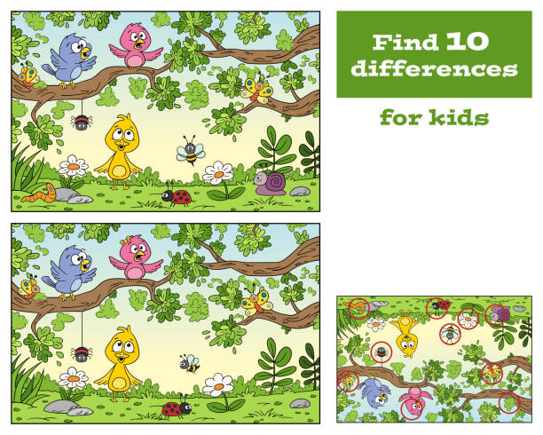 Game For Kids Funny cartoon game for kids. With solution. Vector illustration with separate layers. spider on flower stock illustrations