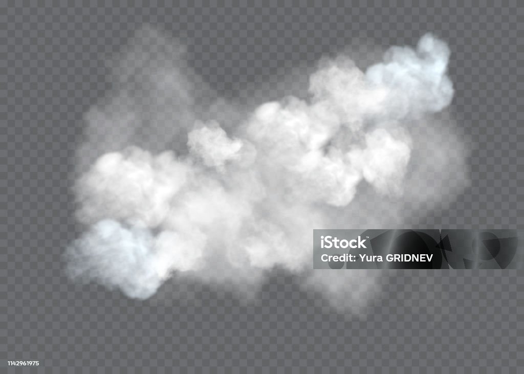 Genomskinlig specialeffekt sticker ut med dimma eller rök. Vit moln vektor, dimma eller smog. - Royaltyfri Rök vektorgrafik