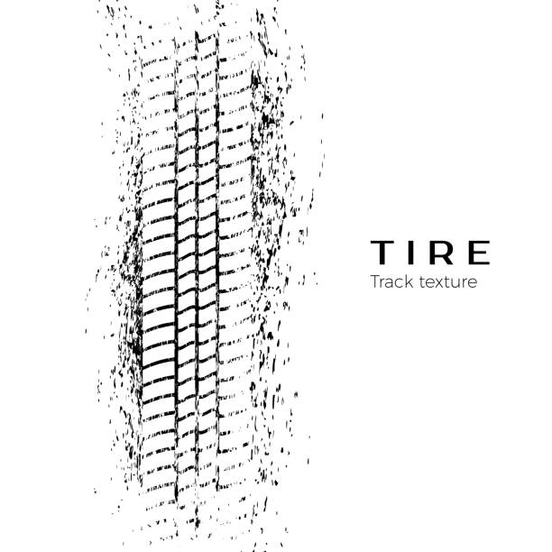 впечатление от шины трека. печать шины в грязи. векторная иллюстрация изолирована на белом фоне - tire track tire track textured stock illustrations