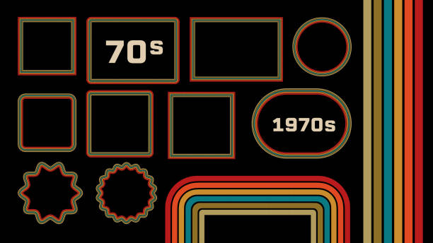 das museum im stil des 70er-jahre-museums bietet einen vector set. - 70s stock-grafiken, -clipart, -cartoons und -symbole