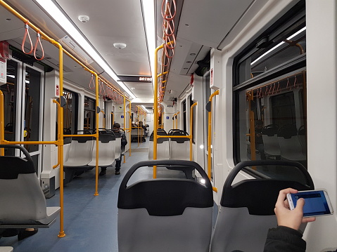 Bursa, Turkey - April 06, 2019; Metro of Bursa which is Bursaray the fastest way to make transport in Bursa