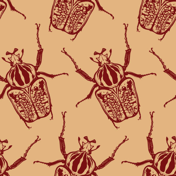 ilustrações, clipart, desenhos animados e ícones de teste padrão sem emenda com insetos. besouros vermelhos no fundo do ouro. - insecticide vector illness mustache