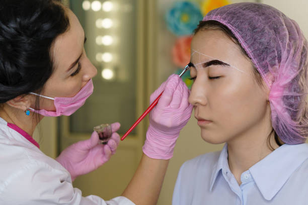 istock Architecture of eyebrows. Microbleeding eyebrow measurement 1142971368