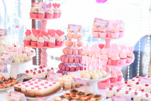 istock Candy bar with delicious pink sweets 1142977781