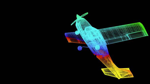 istock 3d rendering of an outline rainbow color plane object on black 1142977983