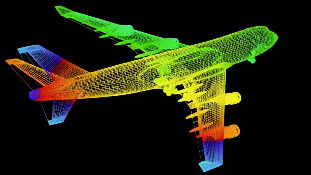 istock 3d rendering of an outline rainbow color plane object on black 1142977997
