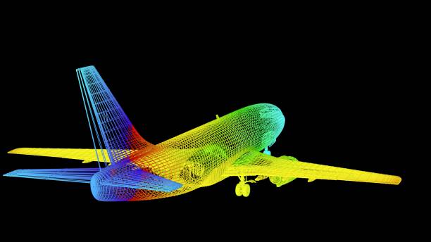 istock 3d rendering of an outline rainbow color plane object on black 1142978027