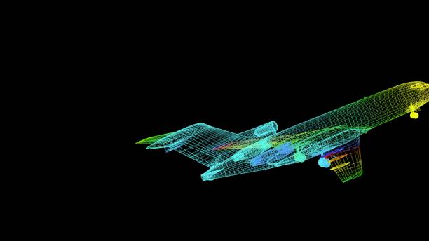 istock 3d rendering of an outline rainbow color plane object on black 1142978035