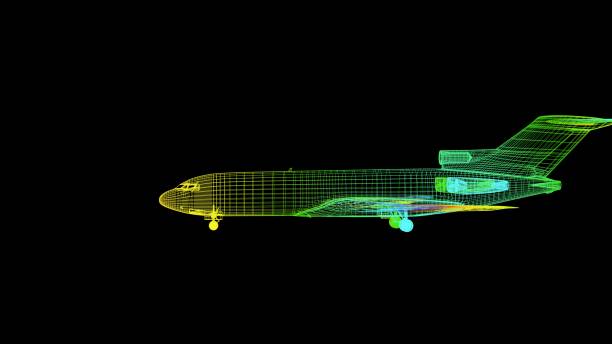 istock 3d rendering of an outline rainbow color plane object on black 1142978052