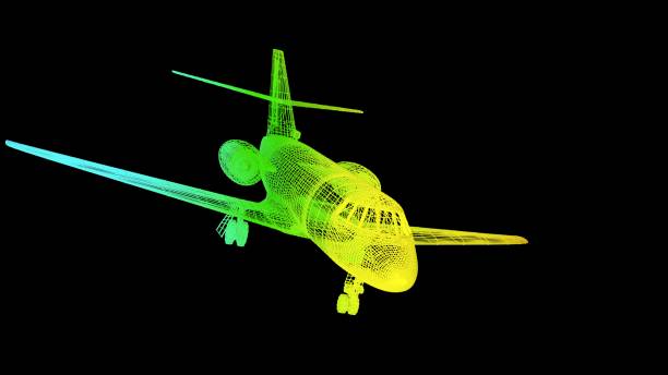 istock 3d rendering of an outline rainbow color plane object on black 1142978058