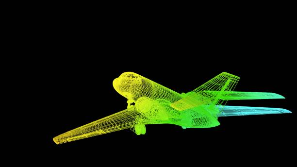 istock 3d rendering of an outline rainbow color plane object on black 1142978966