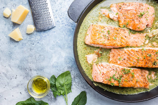 istock Grilled Salmon with cream sauce 1142979125