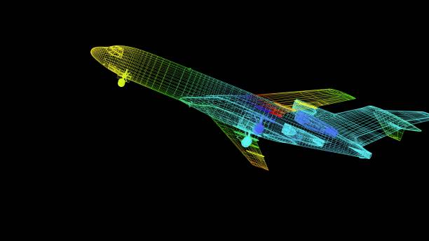 istock 3d rendering of an outline rainbow color plane object on black 1142979130