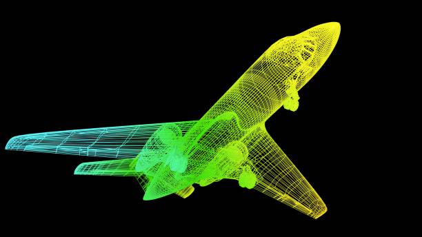 istock 3d rendering of an outline rainbow color plane object on black 1142979201