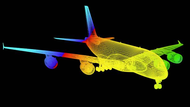istock 3d rendering of an outline rainbow color plane object on black 1142979213