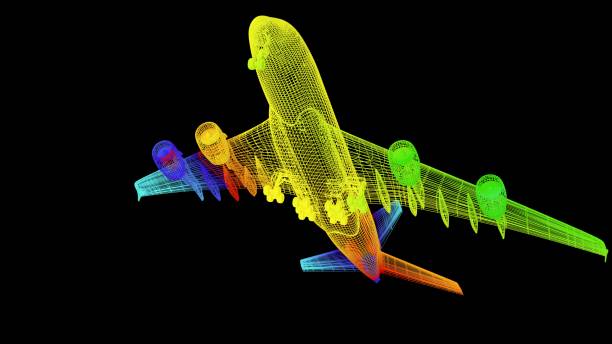 istock 3d rendering of an outline rainbow color plane object on black 1142979264