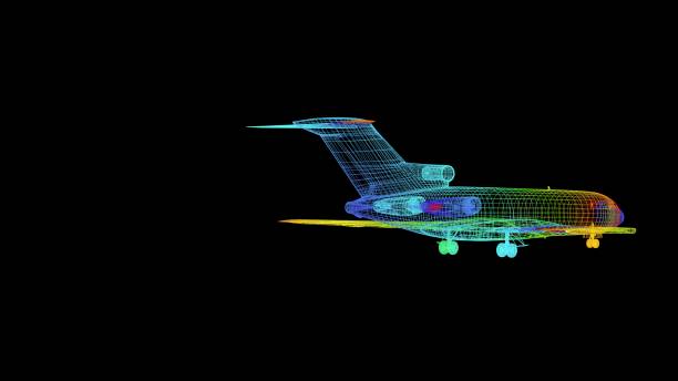 istock 3d rendering of an outline rainbow color plane object on black 1142979271