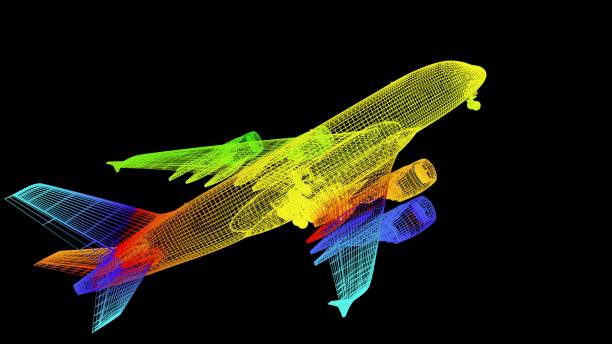 istock 3d rendering of an outline rainbow color plane object on black 1142979275