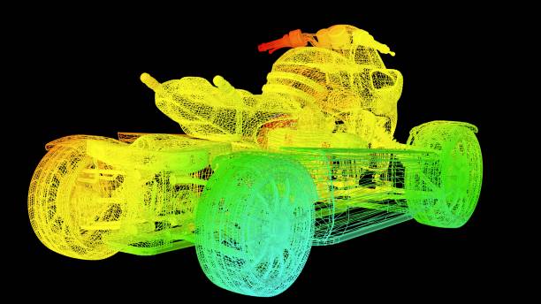 istock 3d rendering of an outline rainbow color motor object on black 1142979302