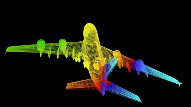 istock 3d rendering of an outline rainbow color plane object on black 1142979380