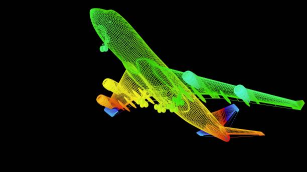 istock 3d rendering of an outline rainbow color plane object on black 1142979419