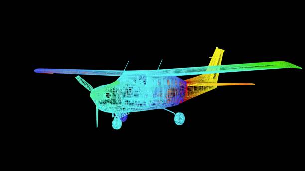 istock 3d rendering of an outline rainbow color plane object on black 1142979452