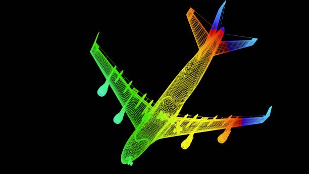 istock 3d rendering of an outline rainbow color plane object on black 1142979504