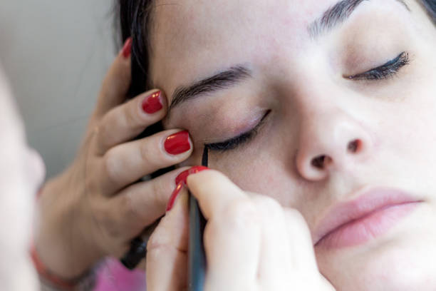 istock Make-up female face. Eyebrows, Eyes and hair 1142983561