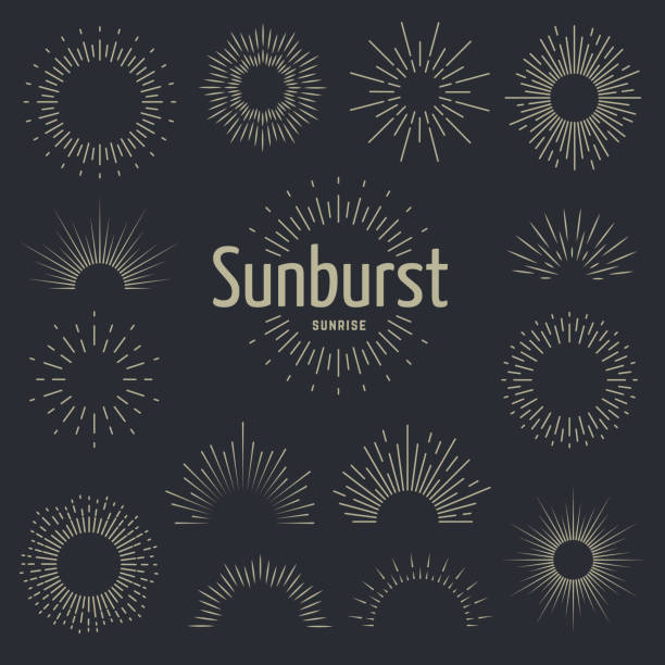 sunburst-set. starstrist-strahlen entzünden sonnenaufgangs-föntgenstrahl sonnenstrahl platzende grenze handgezeichnete linie radialen vintage-banner, vektorsymbole - star explosion stock-grafiken, -clipart, -cartoons und -symbole