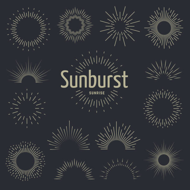 солнечный набор. starburst взрыв лучей искры восхода фейерверка солнечный луч взрыв границы обращается линия радиальный старинный баннер, вект - иллюминация иллюстрации stock illustrations