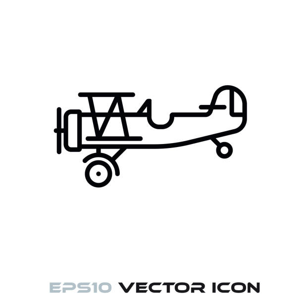 illustrations, cliparts, dessins animés et icônes de icône de ligne de vecteur de biplan vintage - airplane biplane retro revival old fashioned