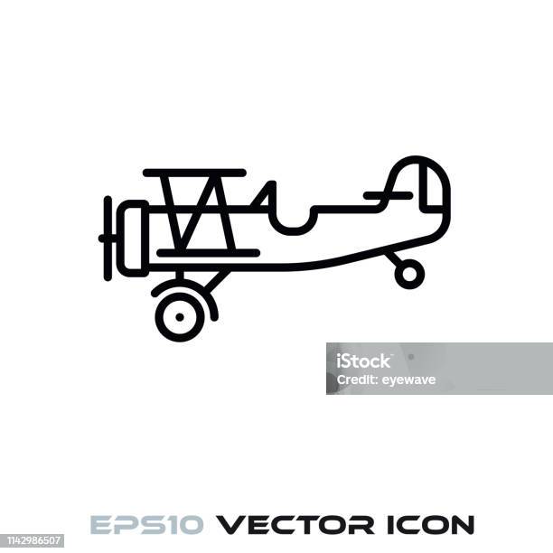 Vintage Biplane Vector Line Icon Stock Illustration - Download Image Now - Biplane, Icon Symbol, Outline