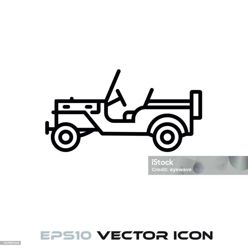 Vintage military offroad vehicle vector line icon Vintage military offroad vehicle flat line icon vector illustration 4x4 stock vector