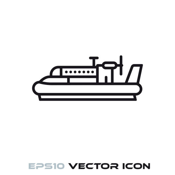винтажная значок векторной линии на воздушной подушке - hovercraft stock illustrations