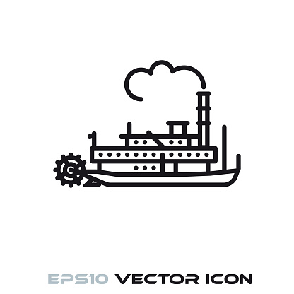Vintage steamboat flat line icon vector illustration